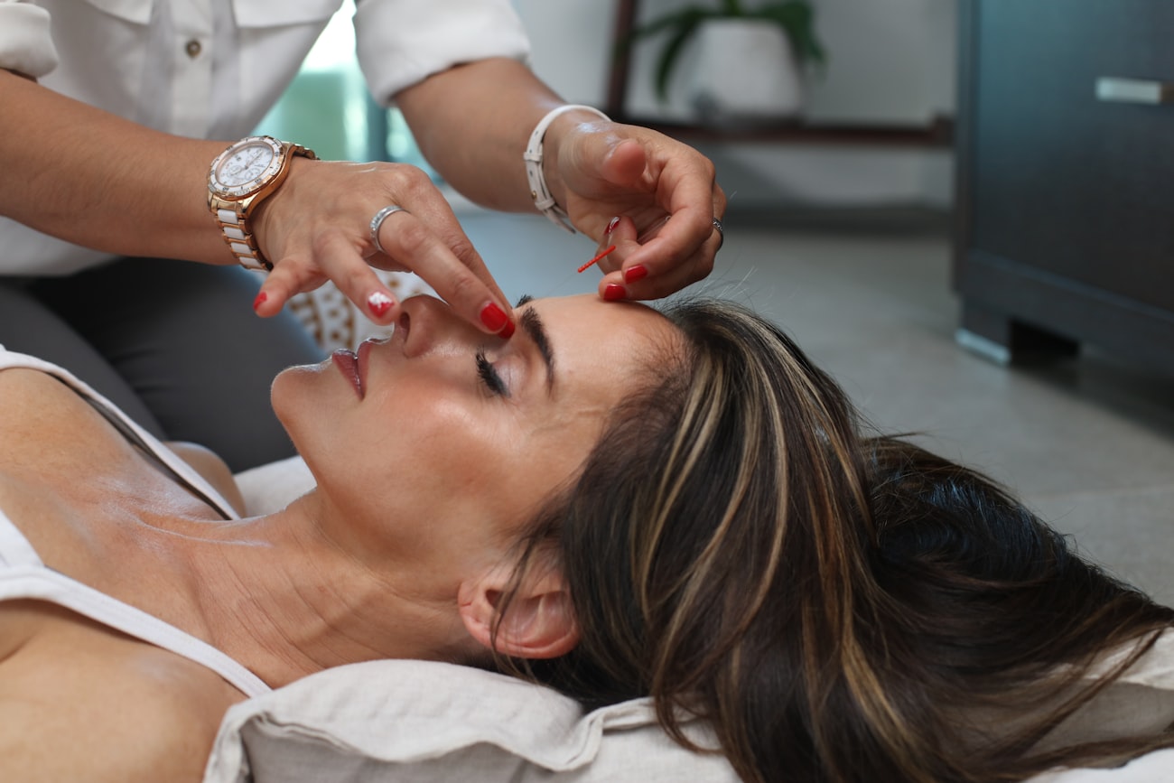 A client during a premium facial treatment